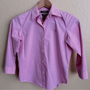 Lauren Ralph Lauren Petite Non Iron Checkered Button Down Shirt